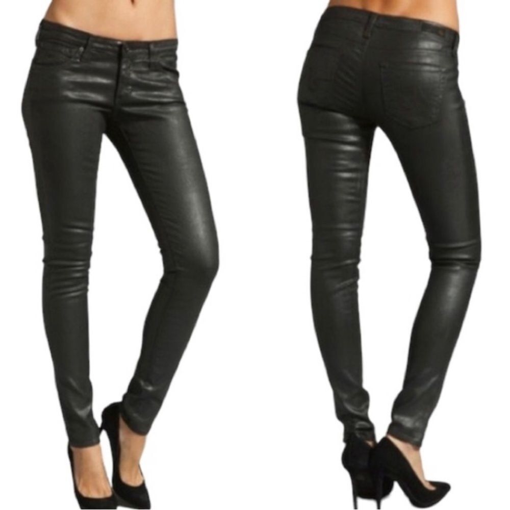AG Adriano Goldschmied Black Coated Wax Skinny‎ Legging Jeans Sz 32 Faux Leather